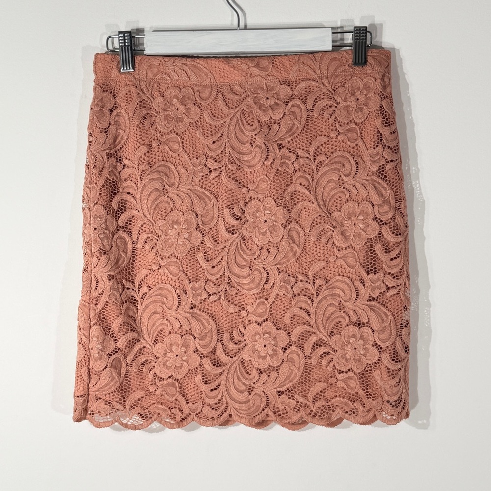 Ambiance Lace Pencil Skirt in Coral
